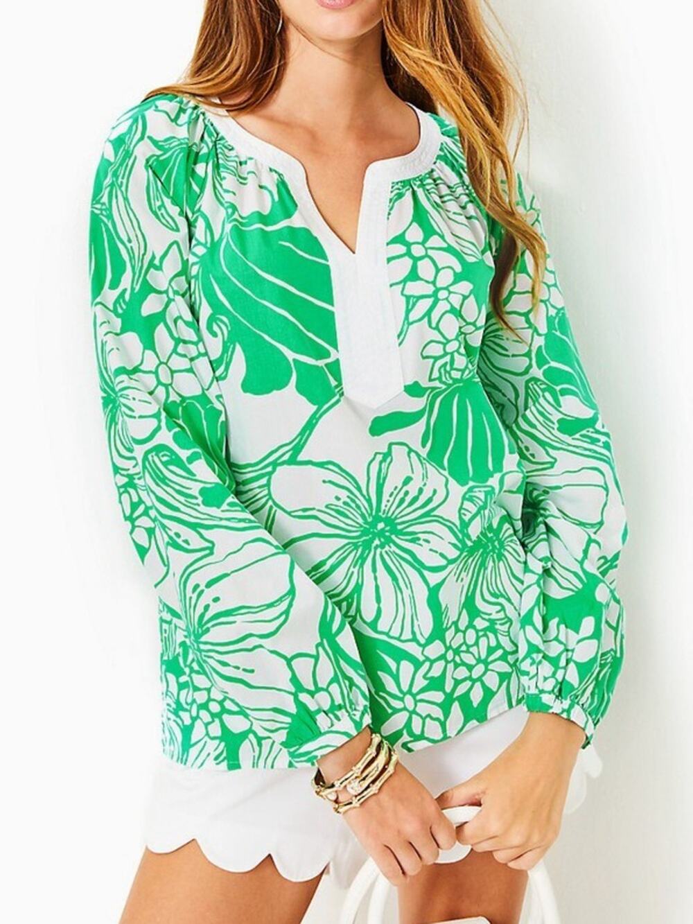 Lilly Pulitzer New Camryn Cotton Tunic Spearmint Green Floral Cotton XL